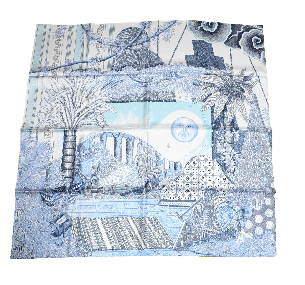 Hermes Scarf Acte III Scene I La Clairiere 90 cm silk light blue Carre sun 380