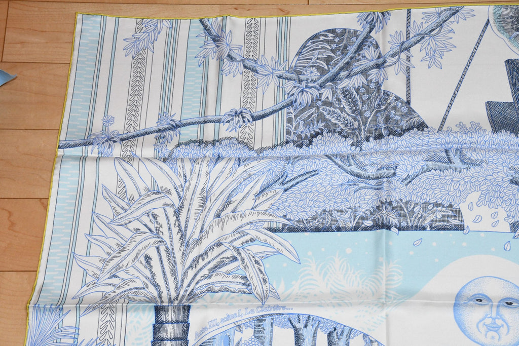 Hermes Scarf Acte III Scene I La Clairiere 90 cm silk light blue Carre sun 380