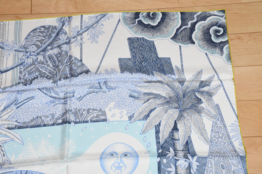 Hermes Scarf Acte III Scene I La Clairiere 90 cm silk light blue Carre sun 380