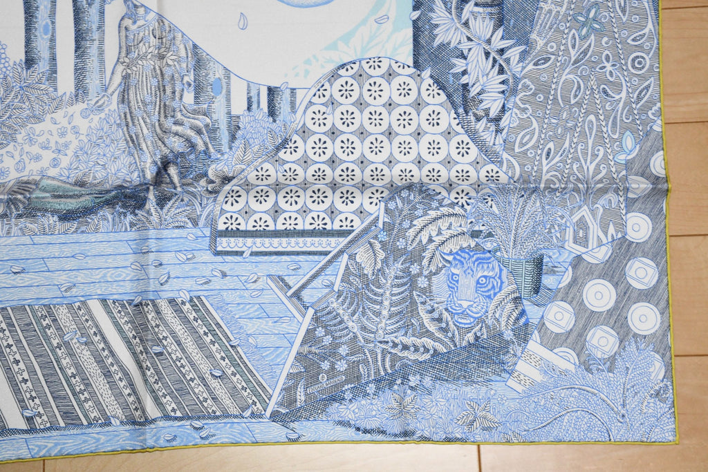 Hermes Scarf Acte III Scene I La Clairiere 90 cm silk light blue Carre sun 380