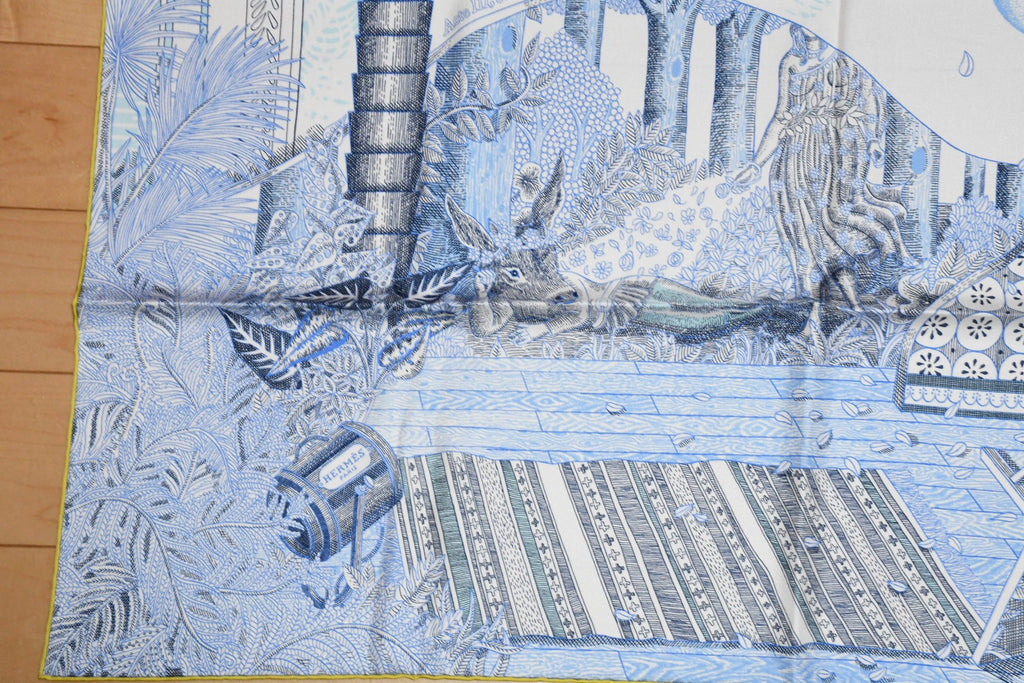 Hermes Scarf Acte III Scene I La Clairiere 90 cm silk light blue Carre sun 380