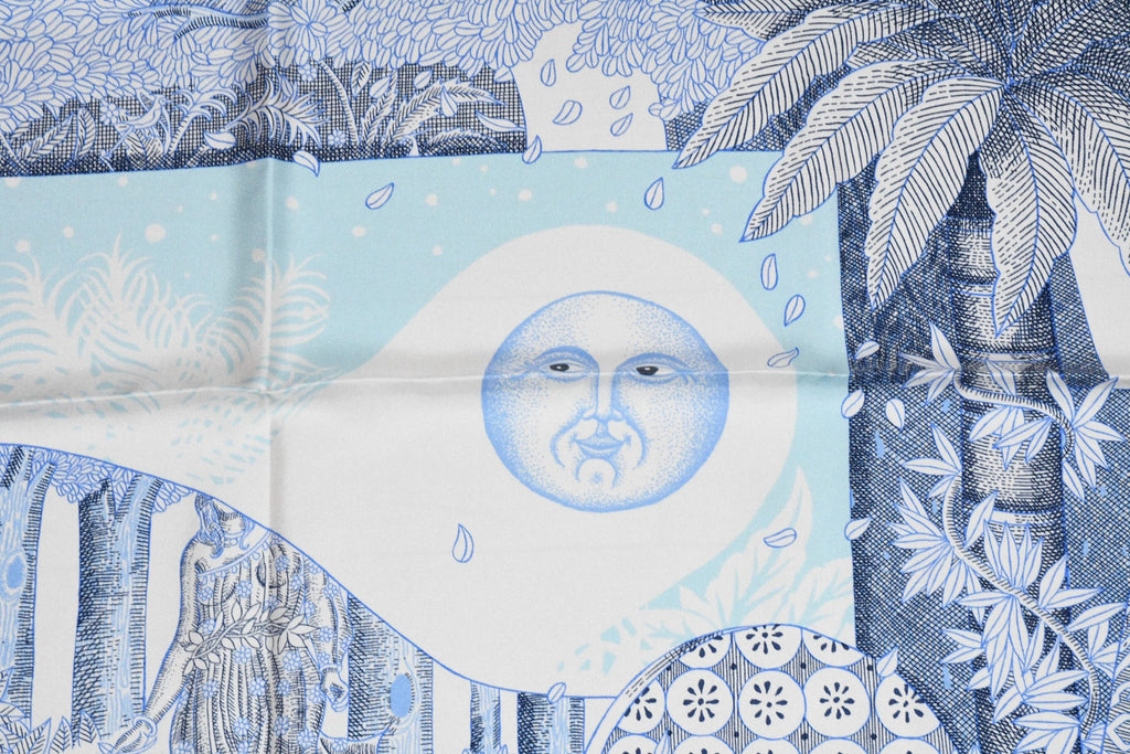 Hermes Scarf Acte III Scene I La Clairiere 90 cm silk light blue Carre sun 380