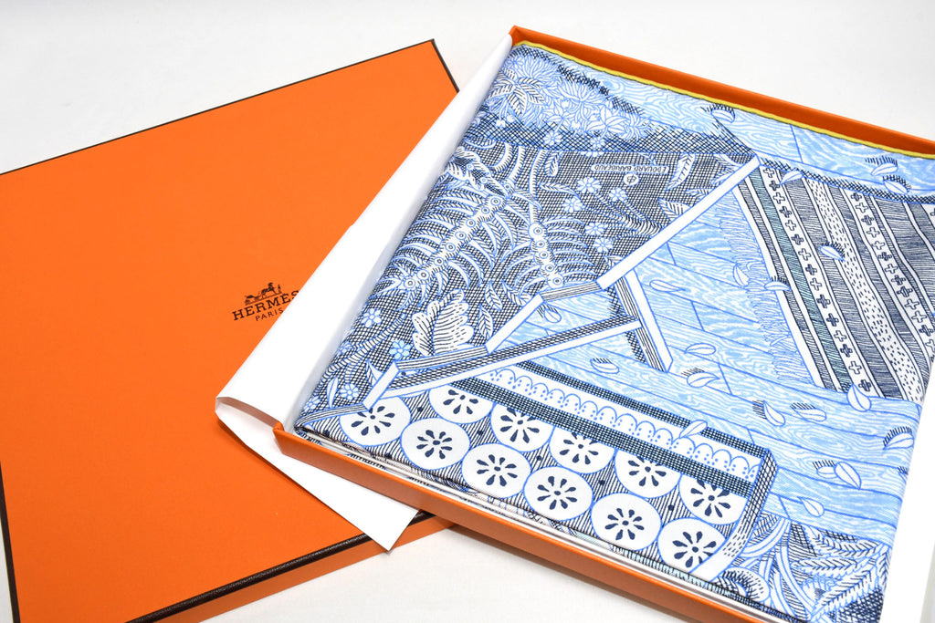 Hermes Scarf Acte III Scene I La Clairiere 90 cm silk light blue Carre sun 509