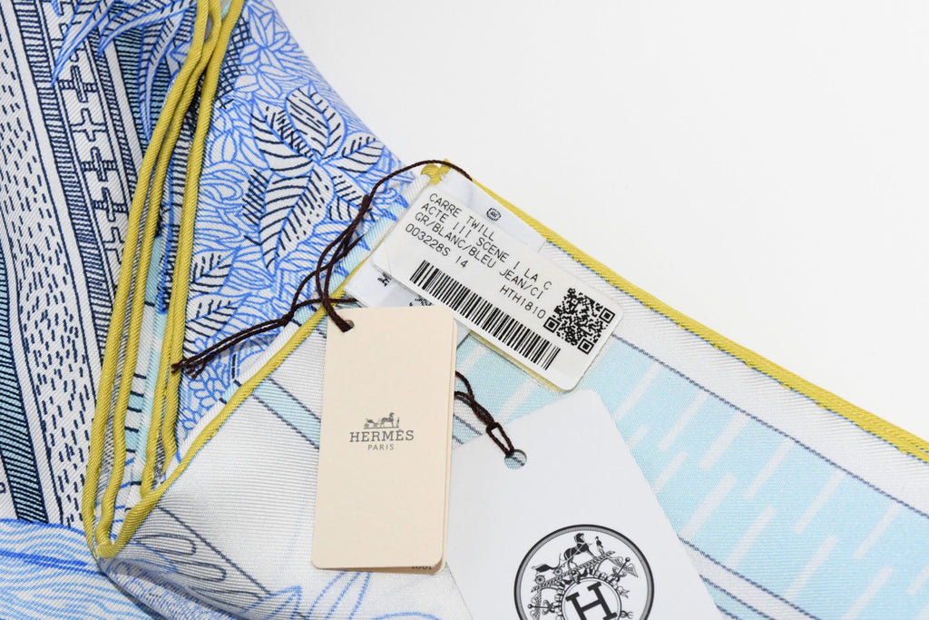 Hermes Scarf Acte III Scene I La Clairiere 90 cm silk light blue Carre sun 509