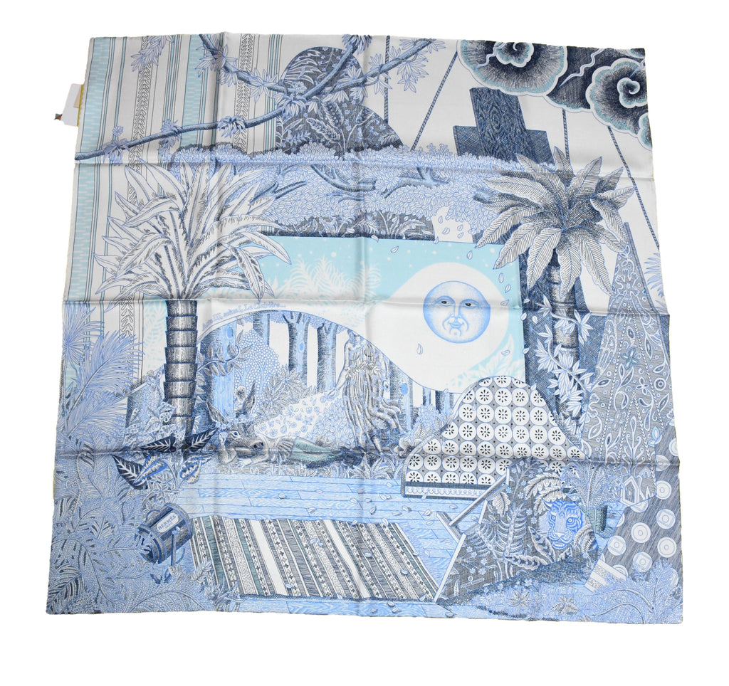 Hermes Scarf Acte III Scene I La Clairiere 90 cm silk light blue Carre sun 509
