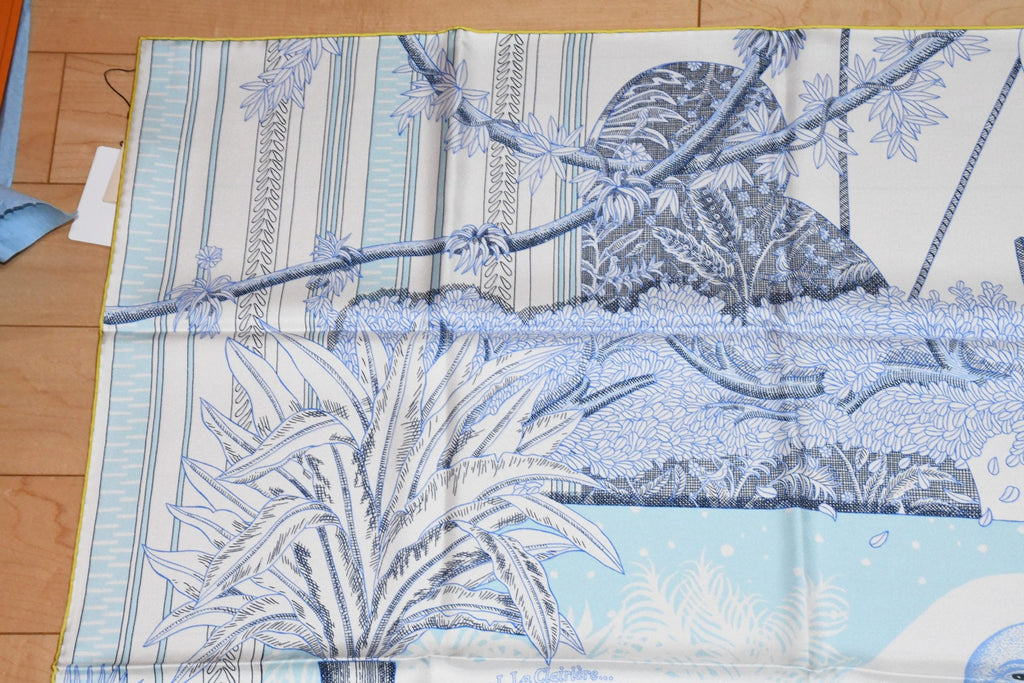 Hermes Scarf Acte III Scene I La Clairiere 90 cm silk light blue Carre sun 509