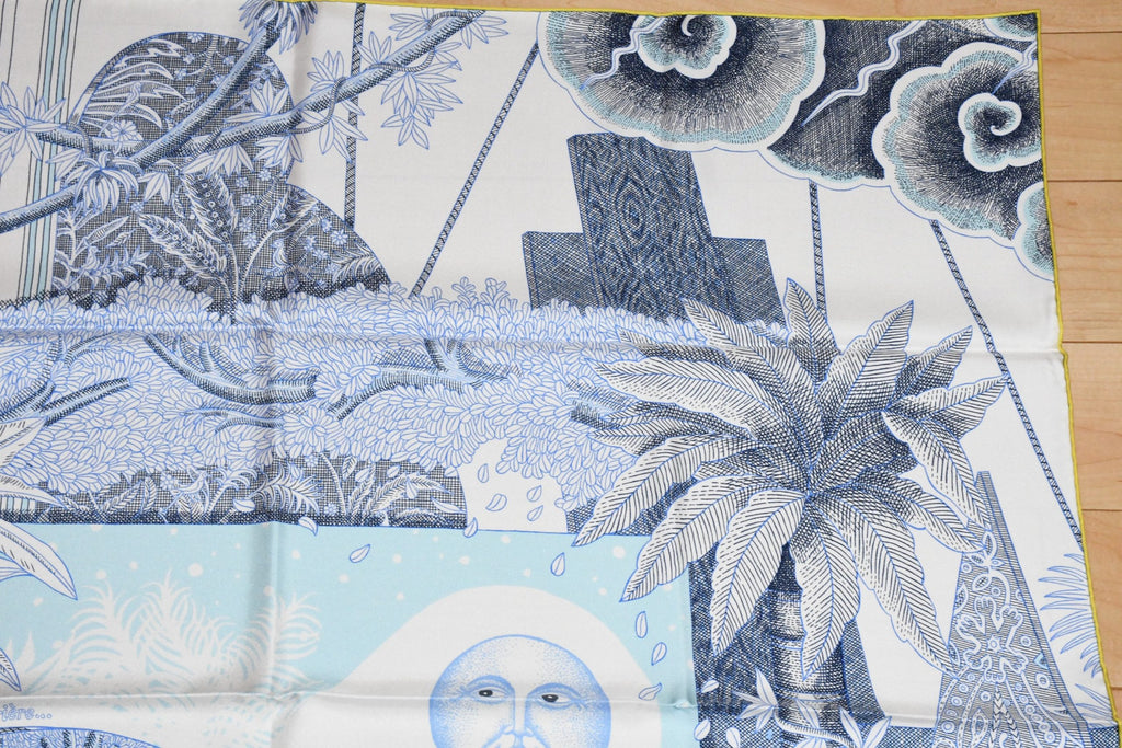Hermes Scarf Acte III Scene I La Clairiere 90 cm silk light blue Carre sun 509