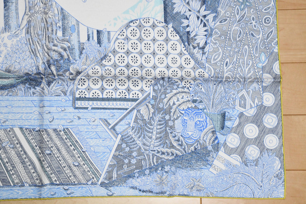 Hermes Scarf Acte III Scene I La Clairiere 90 cm silk light blue Carre sun 509
