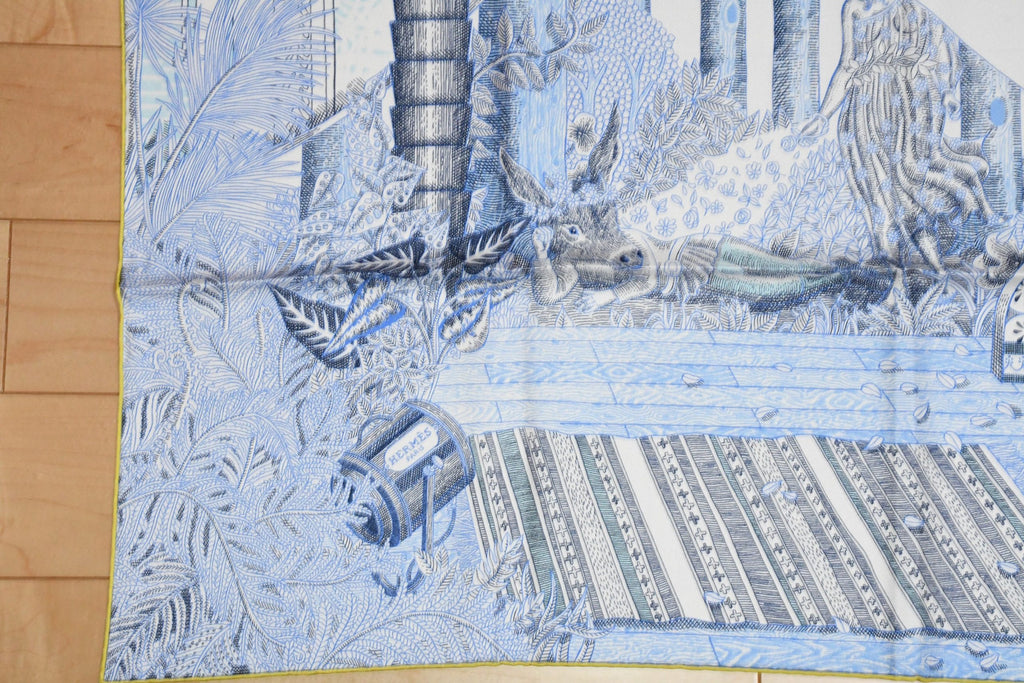 Hermes Scarf Acte III Scene I La Clairiere 90 cm silk light blue Carre sun 509