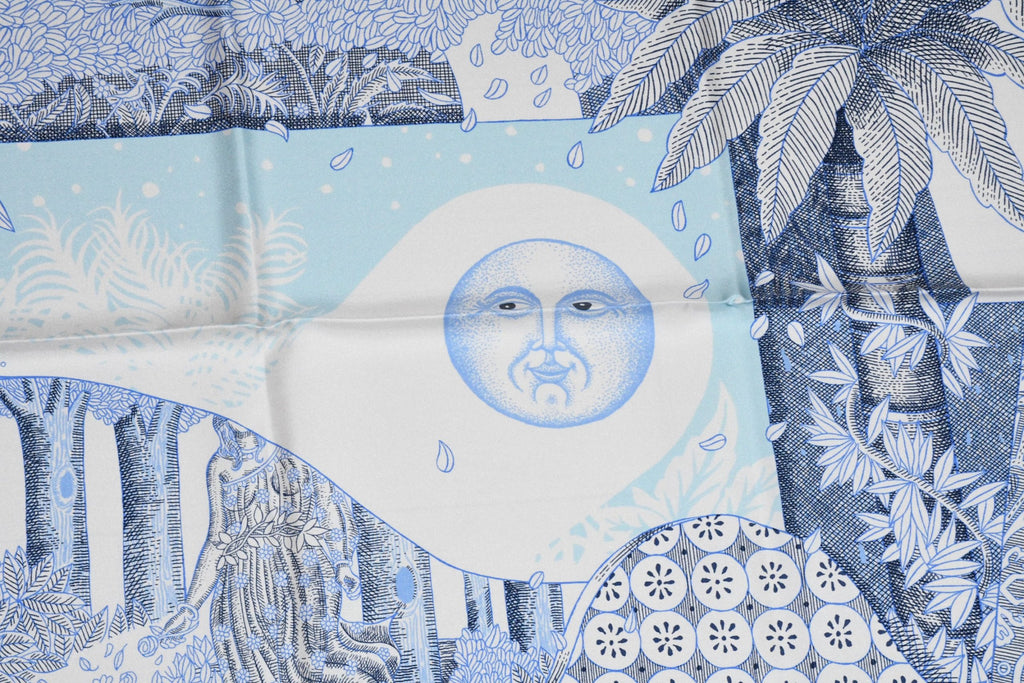Hermes Scarf Acte III Scene I La Clairiere 90 cm silk light blue Carre sun 509