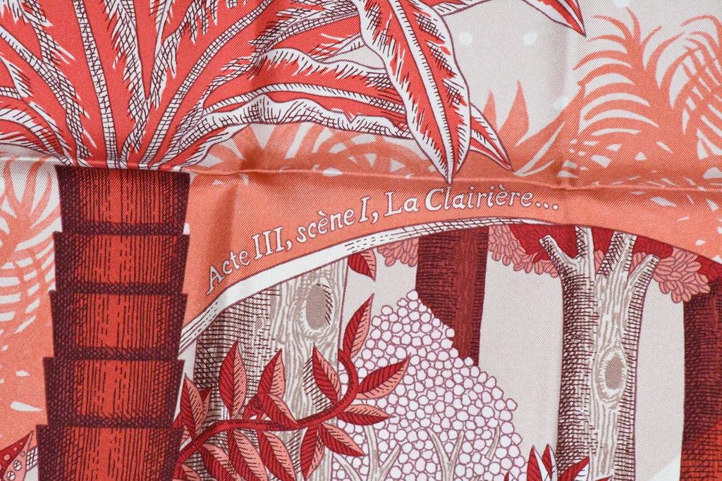 Hermes Scarf Acte III Scene I La Clairiere 90 cm silk red Carre sun 35"