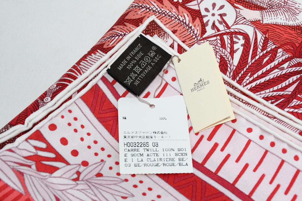 Hermes Scarf Acte III Scene I La Clairiere 90 cm silk red Carre sun 35"