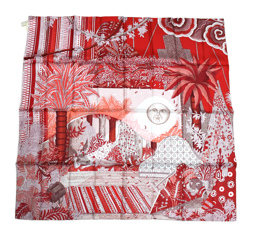 Hermes Scarf Acte III Scene I La Clairiere 90 cm silk red Carre sun 35"