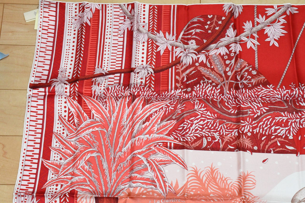 Hermes Scarf Acte III Scene I La Clairiere 90 cm silk red Carre sun 35"