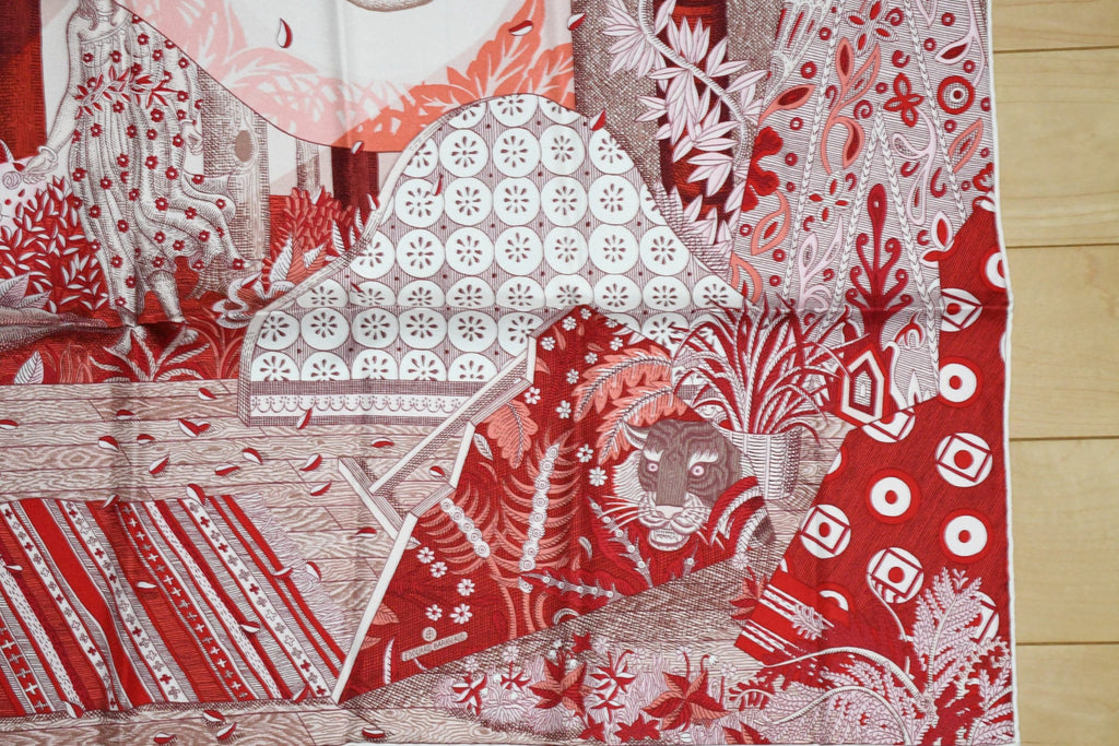 Hermes Scarf Acte III Scene I La Clairiere 90 cm silk red Carre sun 35"