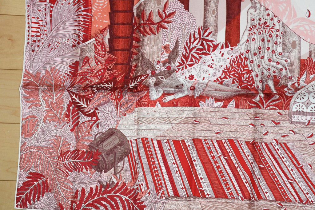 Hermes Scarf Acte III Scene I La Clairiere 90 cm silk red Carre sun 35"