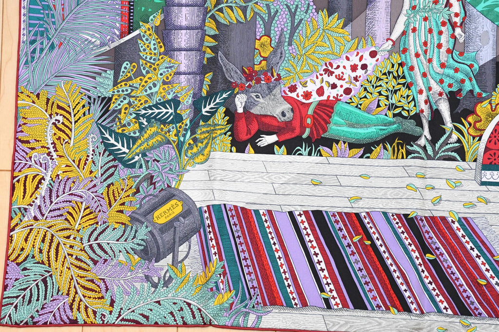 Hermes Scarf Acte III Scene I La Clairiere 90 cm silk red green Carre sun 35"