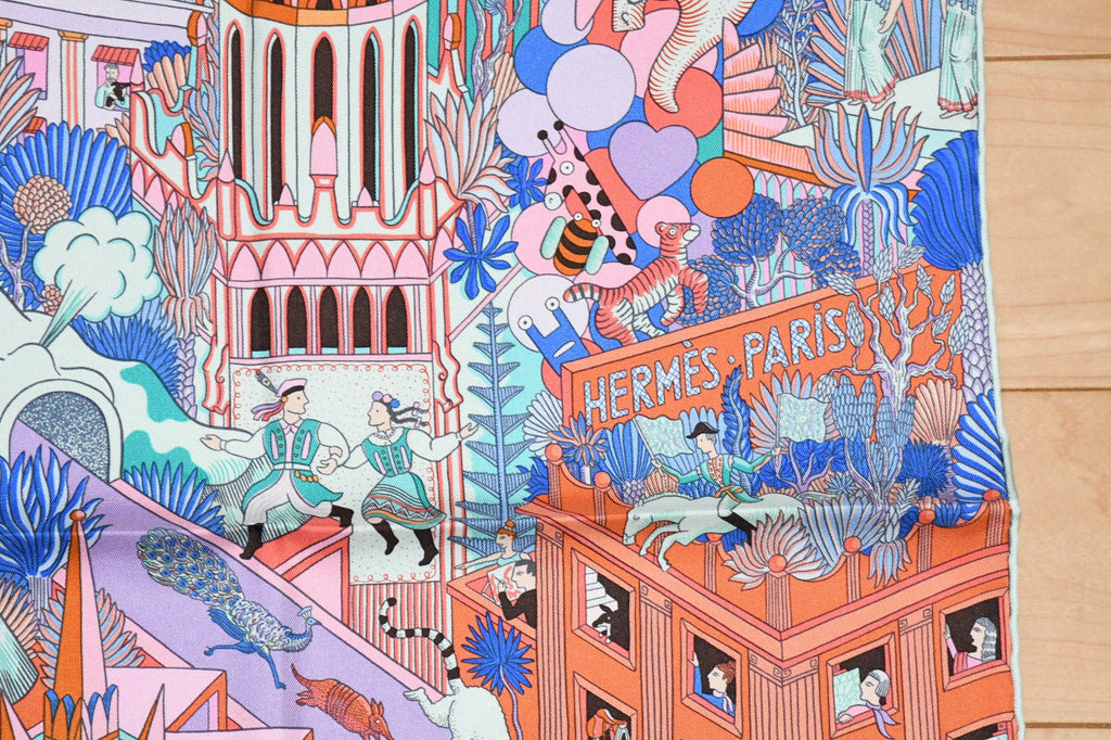Hermes Scarf Animapolis 90 cm silk pink purple Carre animal cheetah 35"