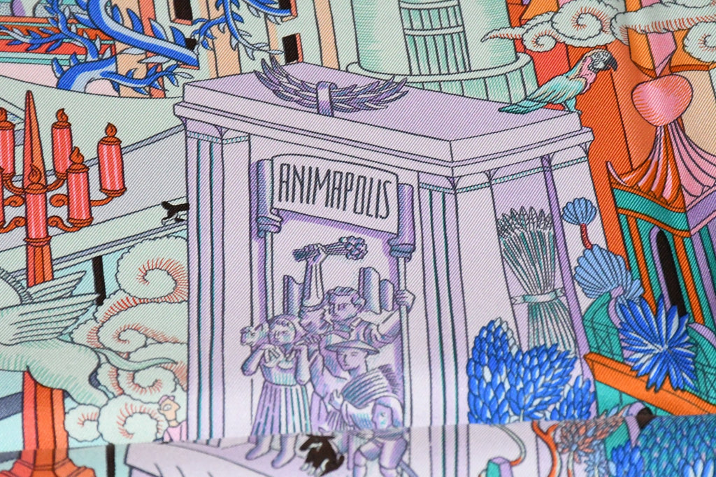 Hermes Scarf Animapolis 90 cm silk pink purple Carre animal cheetah 35"