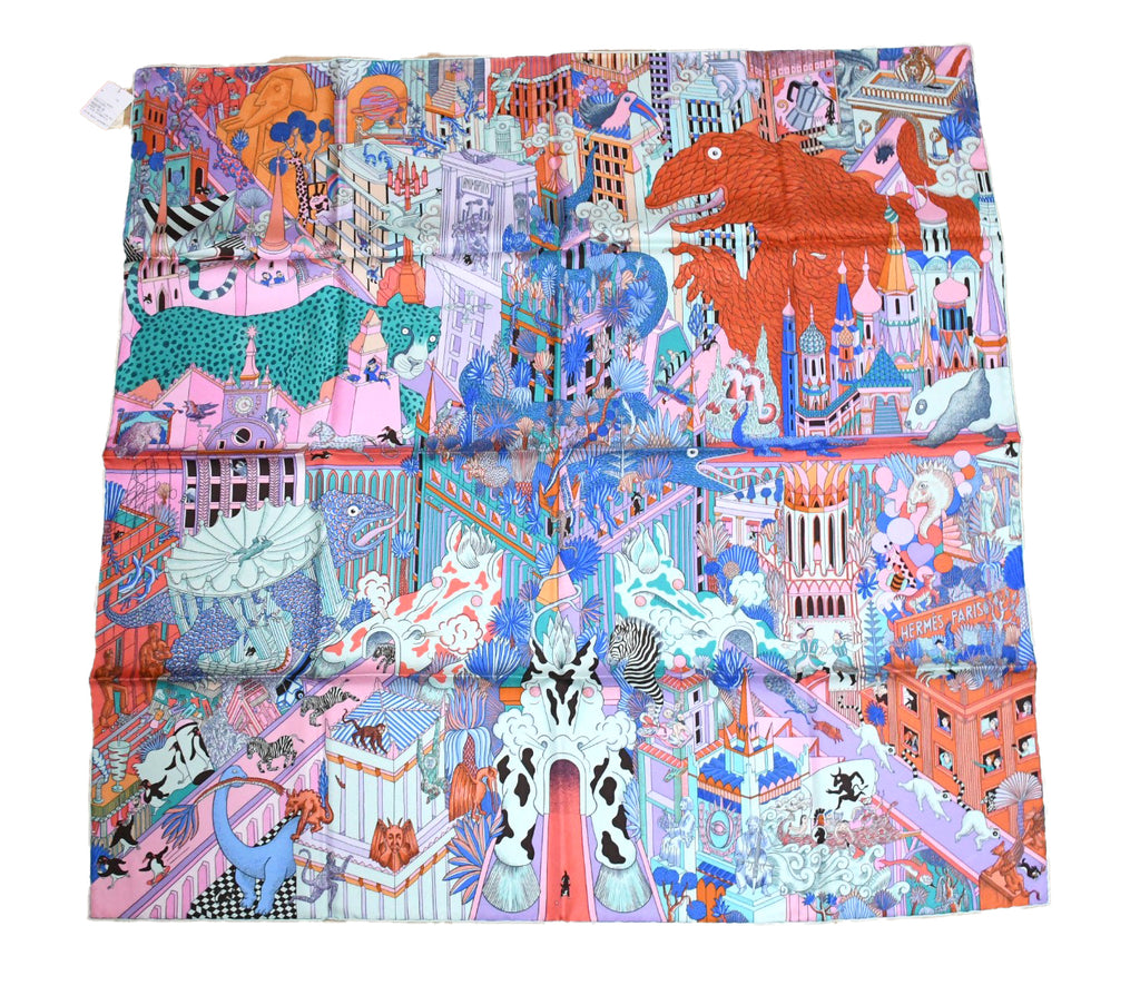 Hermes Scarf Animapolis 90 cm silk pink purple Carre animal cheetah 35"