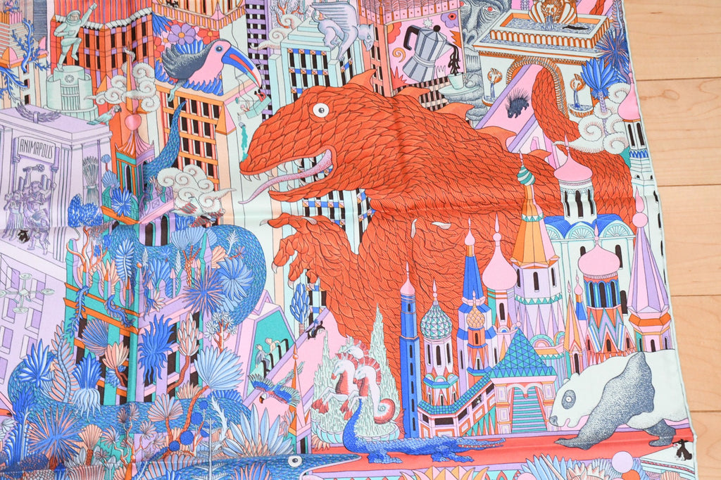 Hermes Scarf Animapolis 90 cm silk pink purple Carre animal cheetah 35"