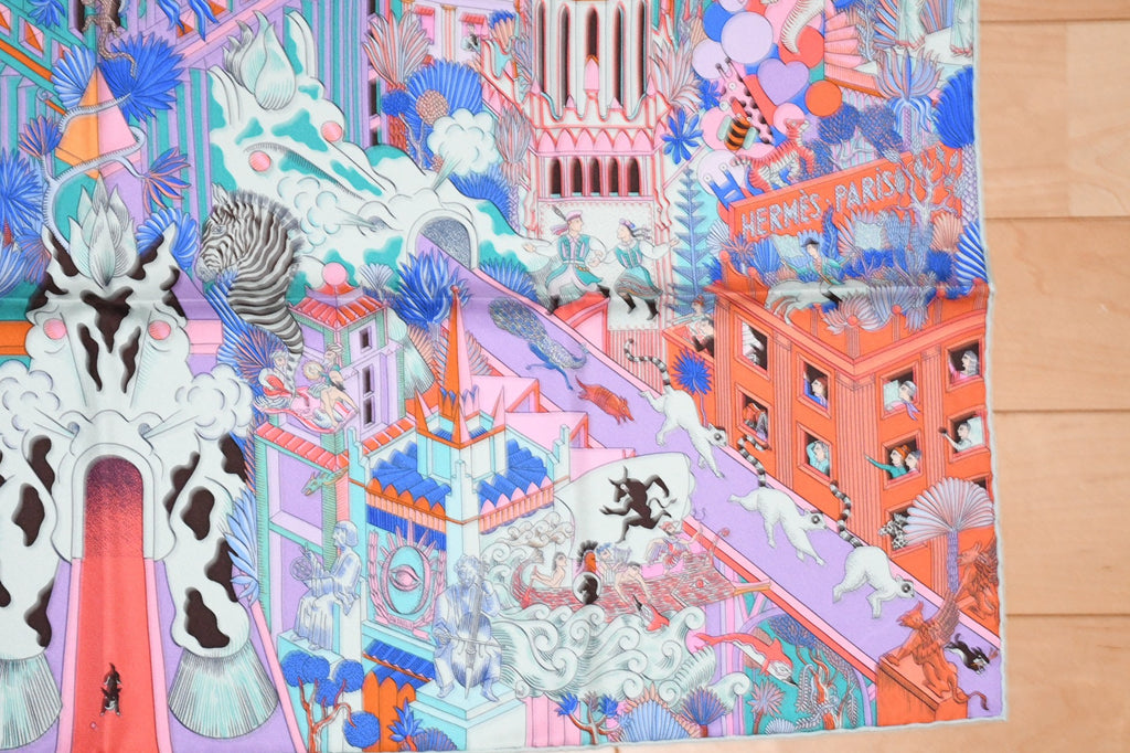 Hermes Scarf Animapolis 90 cm silk pink purple Carre animal cheetah 35"
