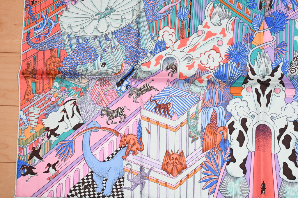 Hermes Scarf Animapolis 90 cm silk pink purple Carre animal cheetah 35"