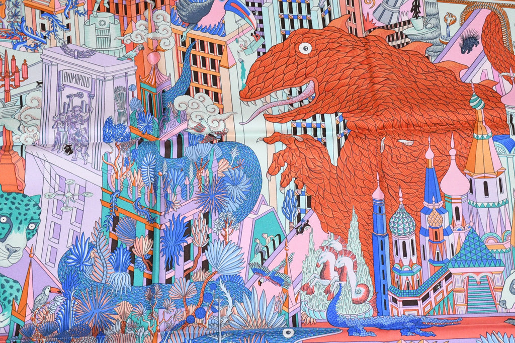 Hermes Scarf Animapolis 90 cm silk pink purple Carre animal cheetah 35"