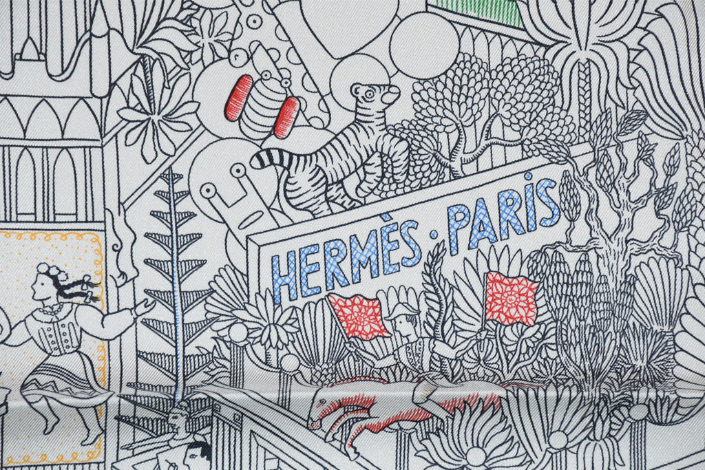 Hermes Scarf Animapolis 90 cm silk white orange Carre animal cheetah 35"