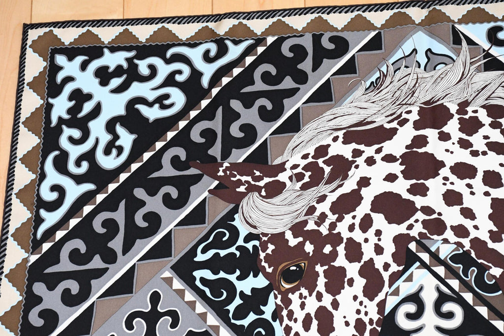 Hermes Scarf Appaloosa des Steppes by Alice Shirley 90 cm silk zebra horse Carre gray blue