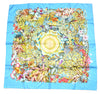 Hermes Scarf Au Coeur de la Vie 90 cm silk blue Carre life tree flower 35"