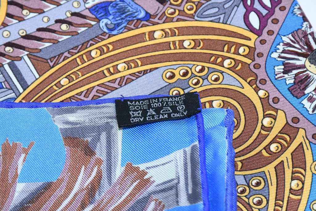 Hermes Scarf Au Fil du Carre 90 cm silk blue Carre jewelry 35"