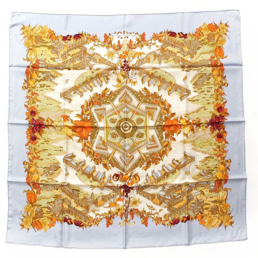 Hermes Scarf Au Pays de Cocagne by Zoé Pauwels Silk 90 cm White Carre Shawl