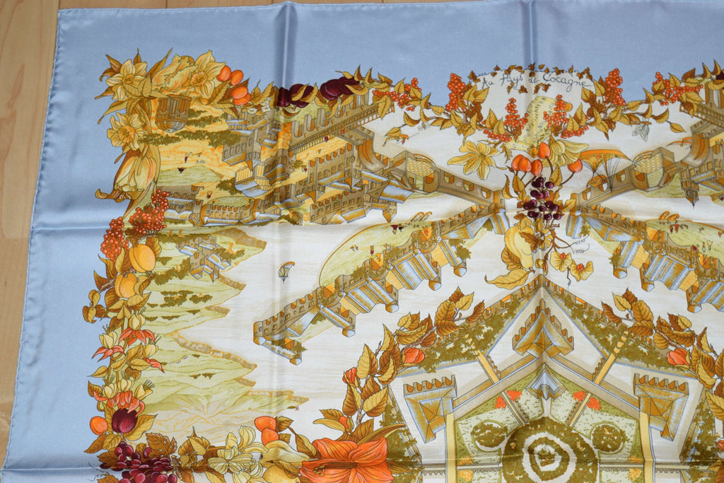 Hermes Scarf Au Pays de Cocagne by Zoé Pauwels Silk 90 cm White Carre Shawl