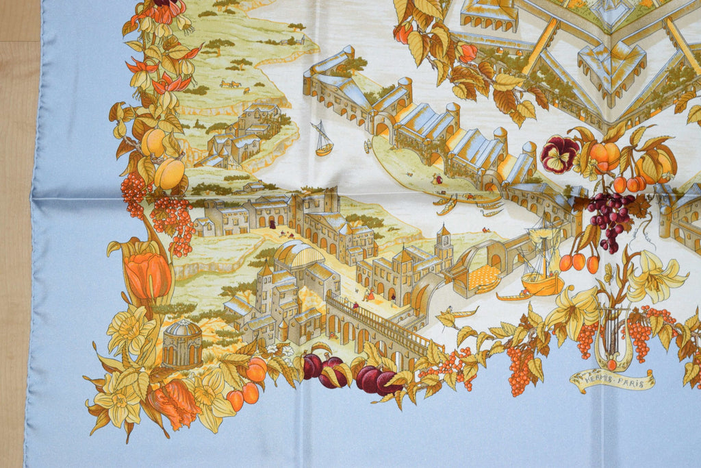 Hermes Scarf Au Pays de Cocagne by Zoé Pauwels Silk 90 cm White Carre Shawl