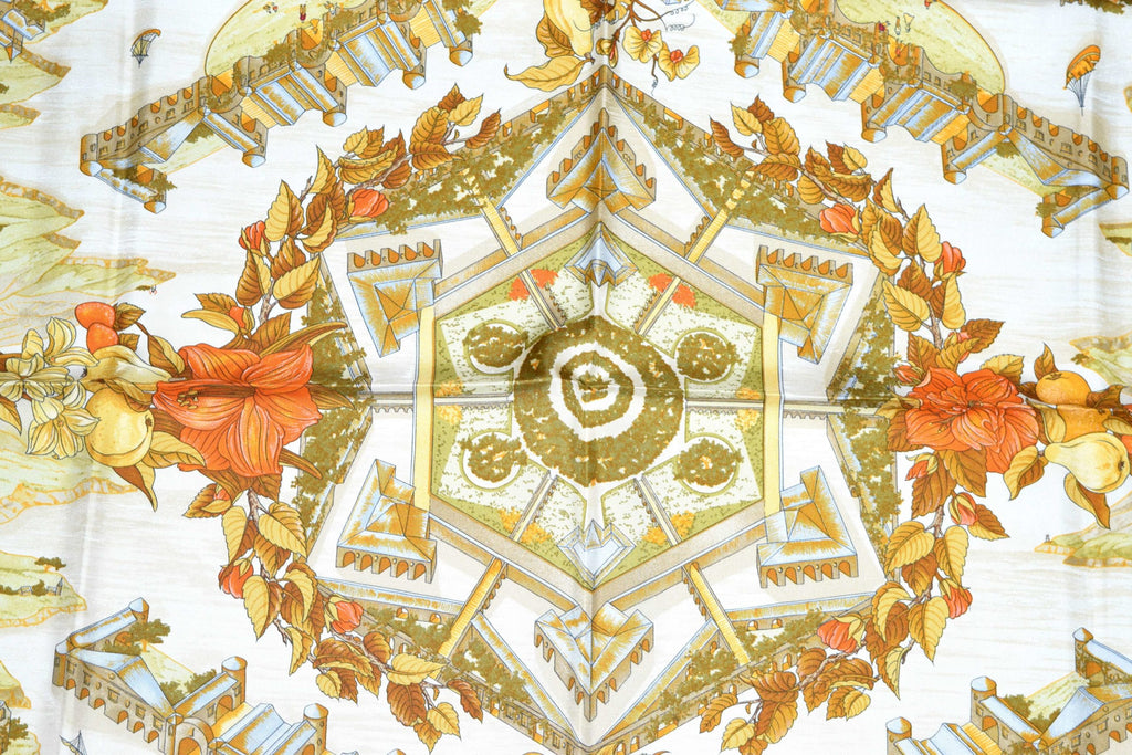 Hermes Scarf Au Pays de Cocagne by Zoé Pauwels Silk 90 cm White Carre Shawl
