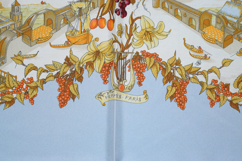 Hermes Scarf Au Pays de Cocagne by Zoé Pauwels Silk 90 cm White Carre Shawl