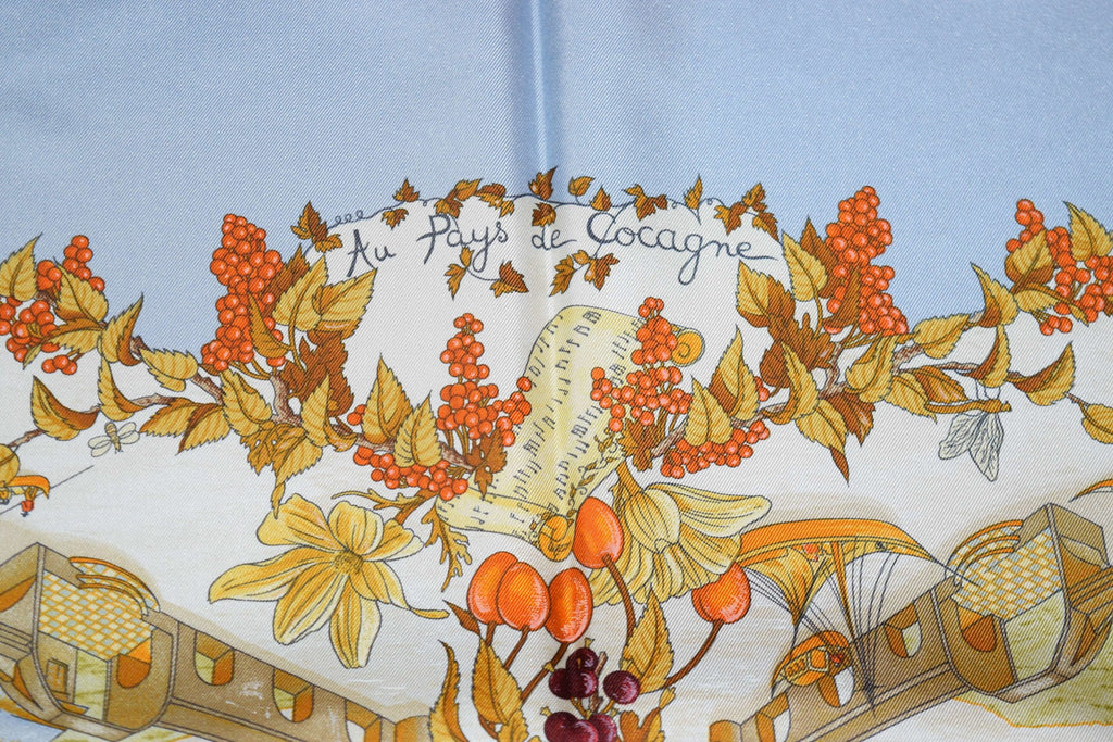 Hermes Scarf Au Pays de Cocagne by Zoé Pauwels Silk 90 cm White Carre Shawl
