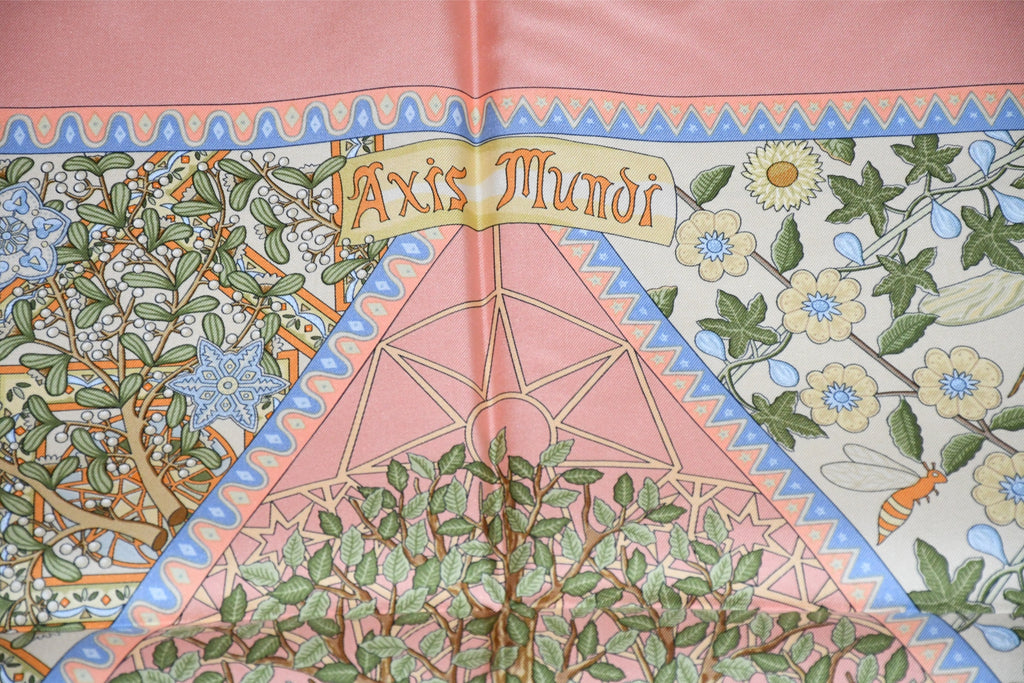 Hermes Scarf Axis Mundi 90 cm silk pink Carre world tree 35" AU22