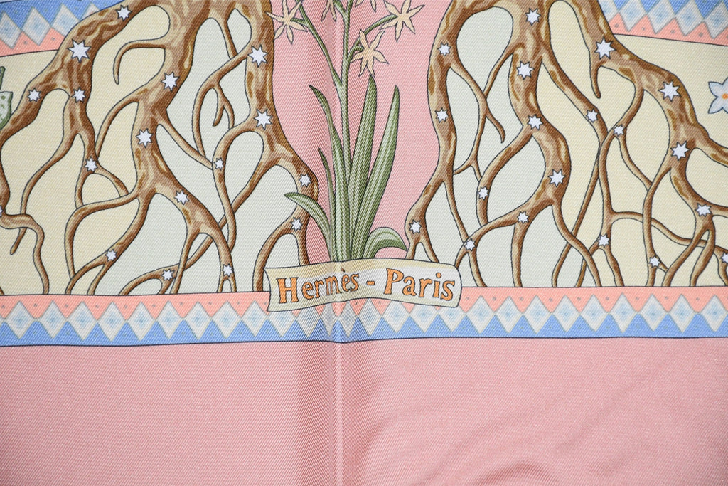 Hermes Scarf Axis Mundi 90 cm silk pink Carre world tree 35" AU22