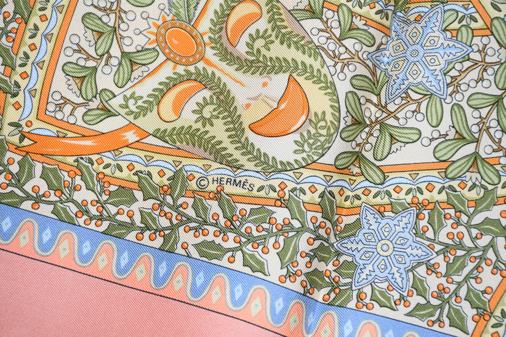 Hermes Scarf Axis Mundi 90 cm silk pink Carre world tree 35" AU22