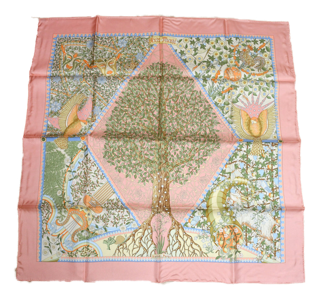 Hermes Scarf Axis Mundi 90 cm silk pink Carre world tree 35" AU22