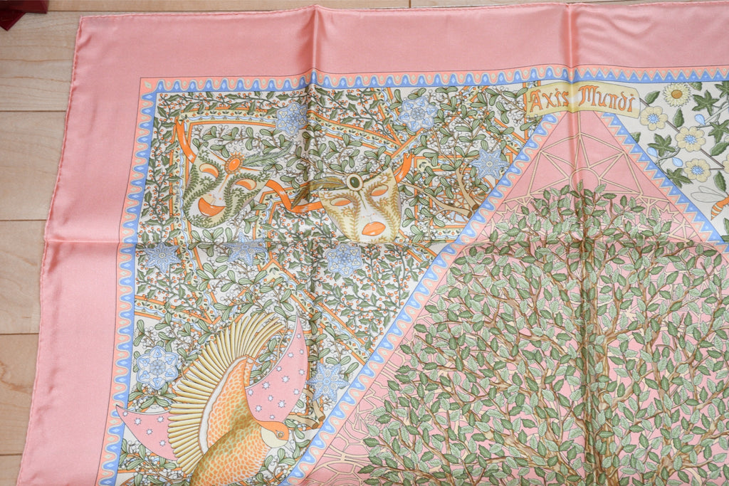 Hermes Scarf Axis Mundi 90 cm silk pink Carre world tree 35" AU22