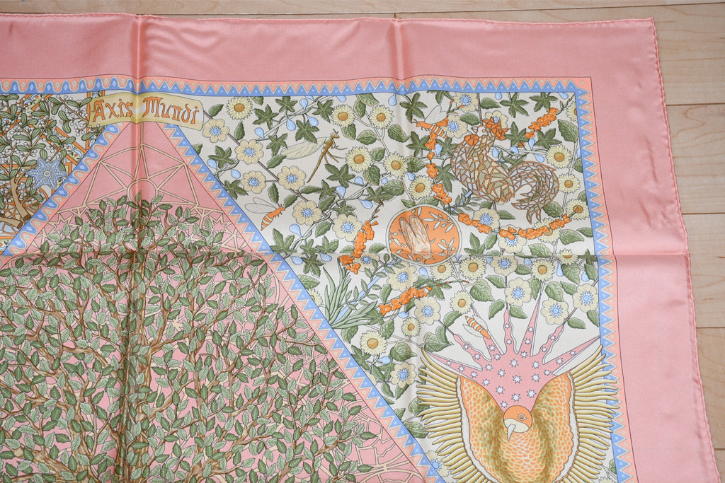 Hermes Scarf Axis Mundi 90 cm silk pink Carre world tree 35" AU22