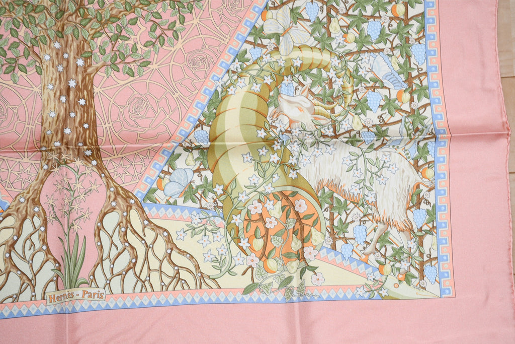Hermes Scarf Axis Mundi 90 cm silk pink Carre world tree 35" AU22