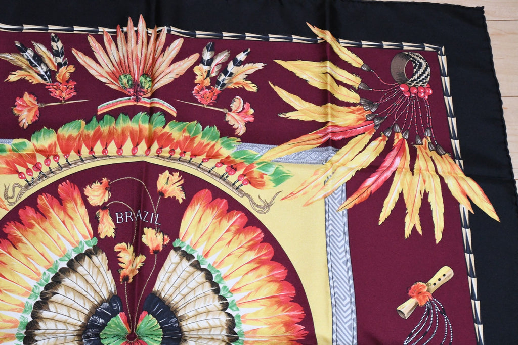 Hermes Scarf BRAZIL by Laurence Bourthoumieux 90 cm silk wine red Carre vintage