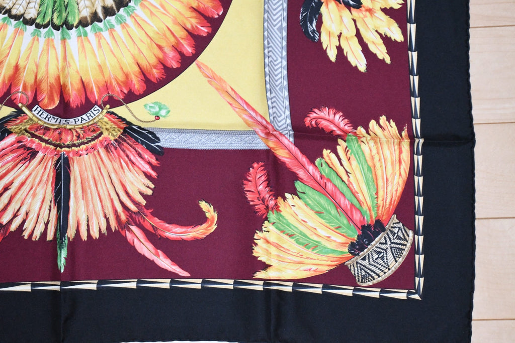 Hermes Scarf BRAZIL by Laurence Bourthoumieux 90 cm silk wine red Carre vintage