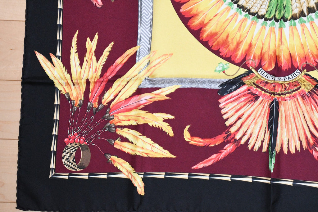 Hermes Scarf BRAZIL by Laurence Bourthoumieux 90 cm silk wine red Carre vintage