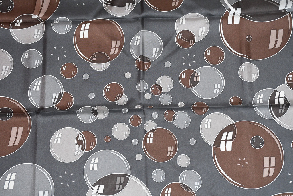 Hermes Scarf Bal De Bulles 90 cm silk gray brown Carre soap bubble ball 35"