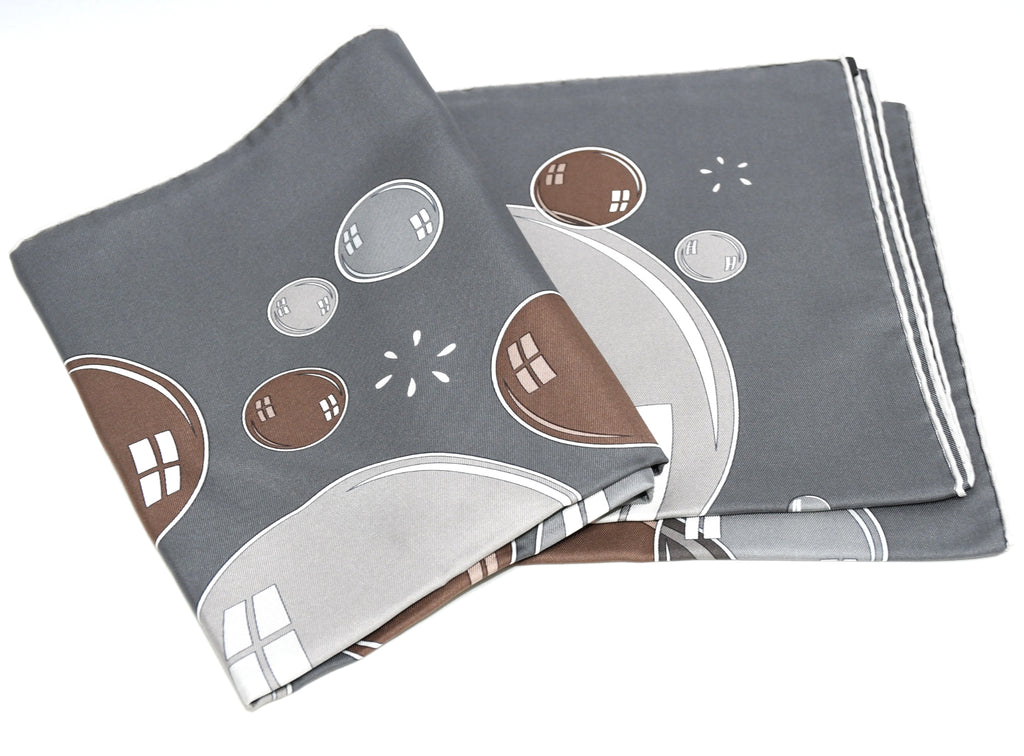 Hermes Scarf Bal De Bulles 90 cm silk gray brown Carre soap bubble ball 35"